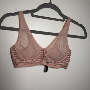 Victorias Secret Womens Dusty Pink Unlined Plunge Bra 32C Sheer Balletcore Sexy